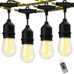 24 FT. Black Filament String Light 12 Bulbs, Connect up to 6