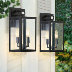 14-Inch Black Metal Outdoor Wall Lantern Sconce Light (Set of 2)