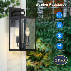 14-Inch Black Metal Outdoor Wall Lantern Sconce Light (Set of 2)