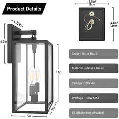 14-Inch Black Metal Outdoor Wall Lantern Sconce Light (Set of 2)