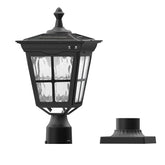 18 in. Black Outdoor Frozen Ice Glass Solar Post Light with Pier Mount Base