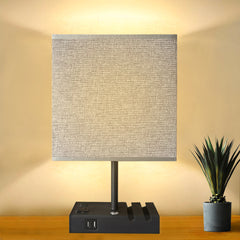 17-in Black and Gray LED Touch Table Lamp with Fabric Shade