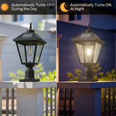 22 in. Black Outdoor Clear Glass Solar Post Light with Pier Mount Base