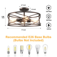 4-Light 17-in Matte Bronze LED Semi Flush Mount Light