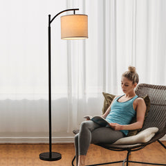 62-in Black Arc Floor Lamp with Fabric Shade