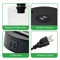 19-in Black LED Wireless Charge Table Lamp with Glass Shade