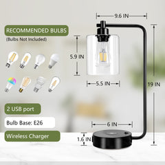 19-in Black LED Wireless Charge Table Lamp with Glass Shade