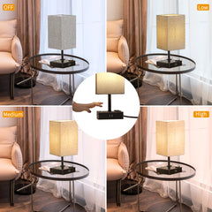 15in Gray LED Bulb Touch Switch Table Lamp with Fabric Shade Set of 2