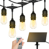 50-ft Solar Black Indoor/Outdoor String Light with 15 Yellow-Light LED Edison Bulbs with Remote