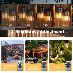 50-ft Solar Black Indoor/Outdoor String Light with 15 Yellow-Light LED Edison Bulbs with Remote