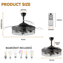 42 in. Retractable Blades Ceiling Fan (Filament Bulb Not Included)