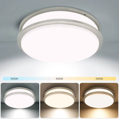 14-in Double Ring Brushed Nickel Integrated LED Flush Mount Light