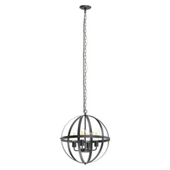 4-Light Black Caged Chandelier Light with Bulb