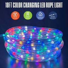 18FT Color Changing LED Rope Light with Remote Control-2PK
