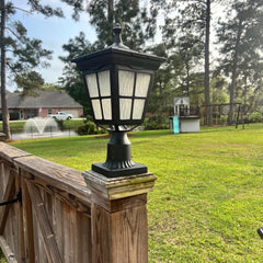 18 in. Black Outdoor Frozen Ice Glass Solar Post Light with Pier Mount Base