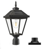 22 in. Black Outdoor Clear Glass Solar Post Light with Pier Mount Base