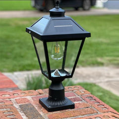 22-in Black Traditional Solar Outdoor Light post lantern with Dusk-to Dawn Sensor Photocell Sensor