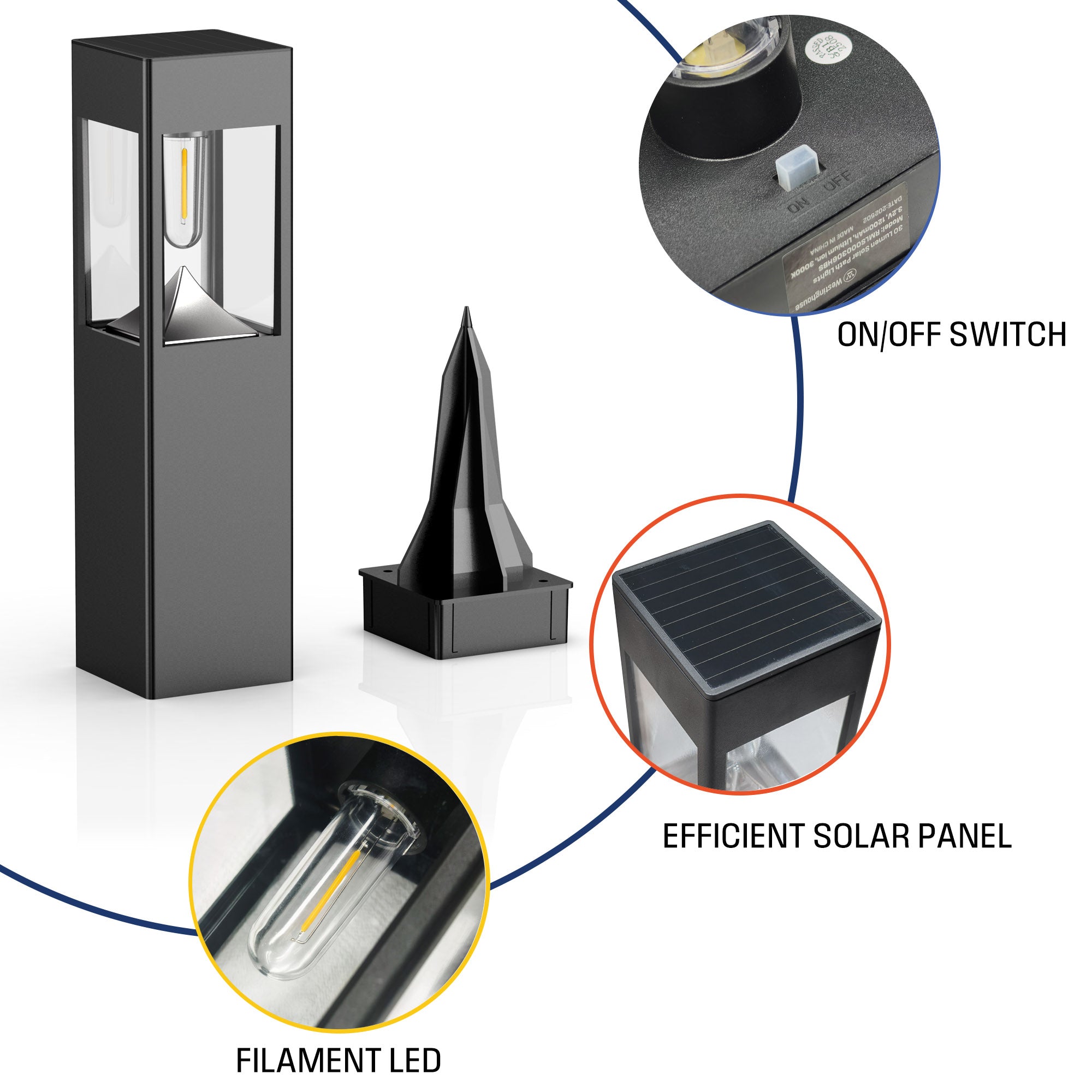 30 Lumens Solar Filament LED Bollard Path Light – 6-Pack