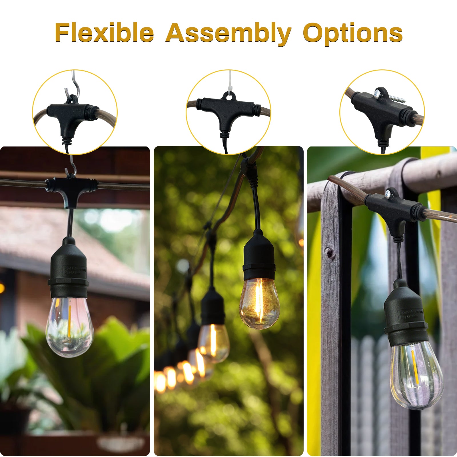 24 FT. Black Filament String Light  12 Bulbs, Connect up to 6
