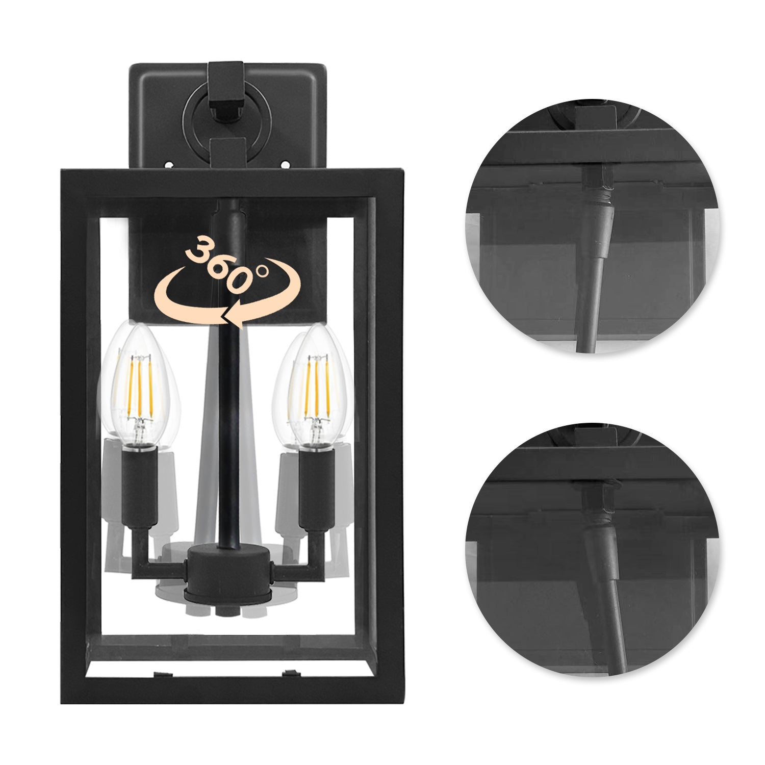 14-Inch Black Metal Outdoor Wall Lantern Sconce Light (Set of 2)