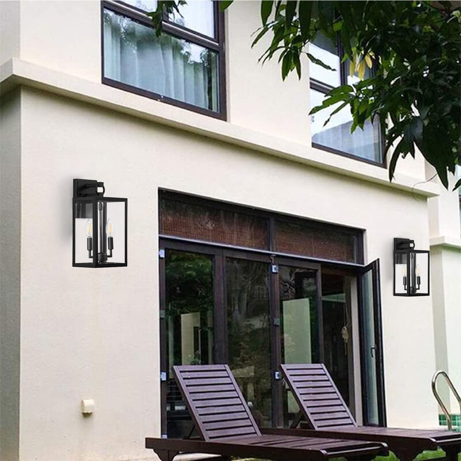14-Inch Black Metal Outdoor Wall Lantern Sconce Light (Set of 2)