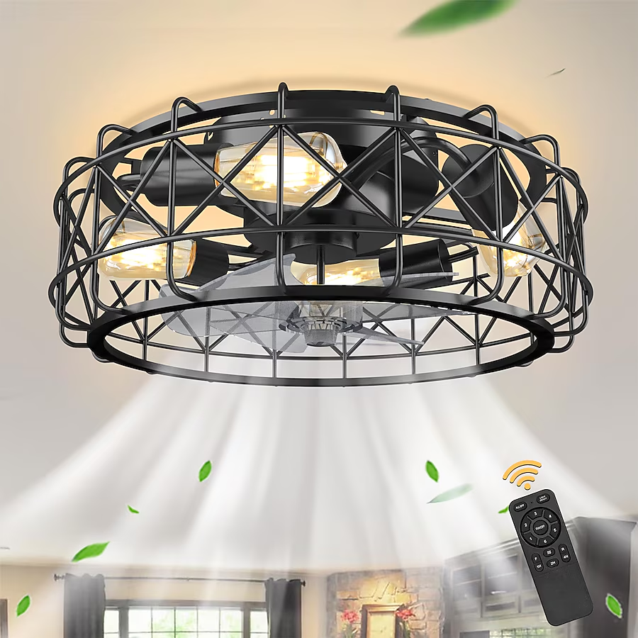 20 in. Black Caged Ceiling Fan with Remote Control