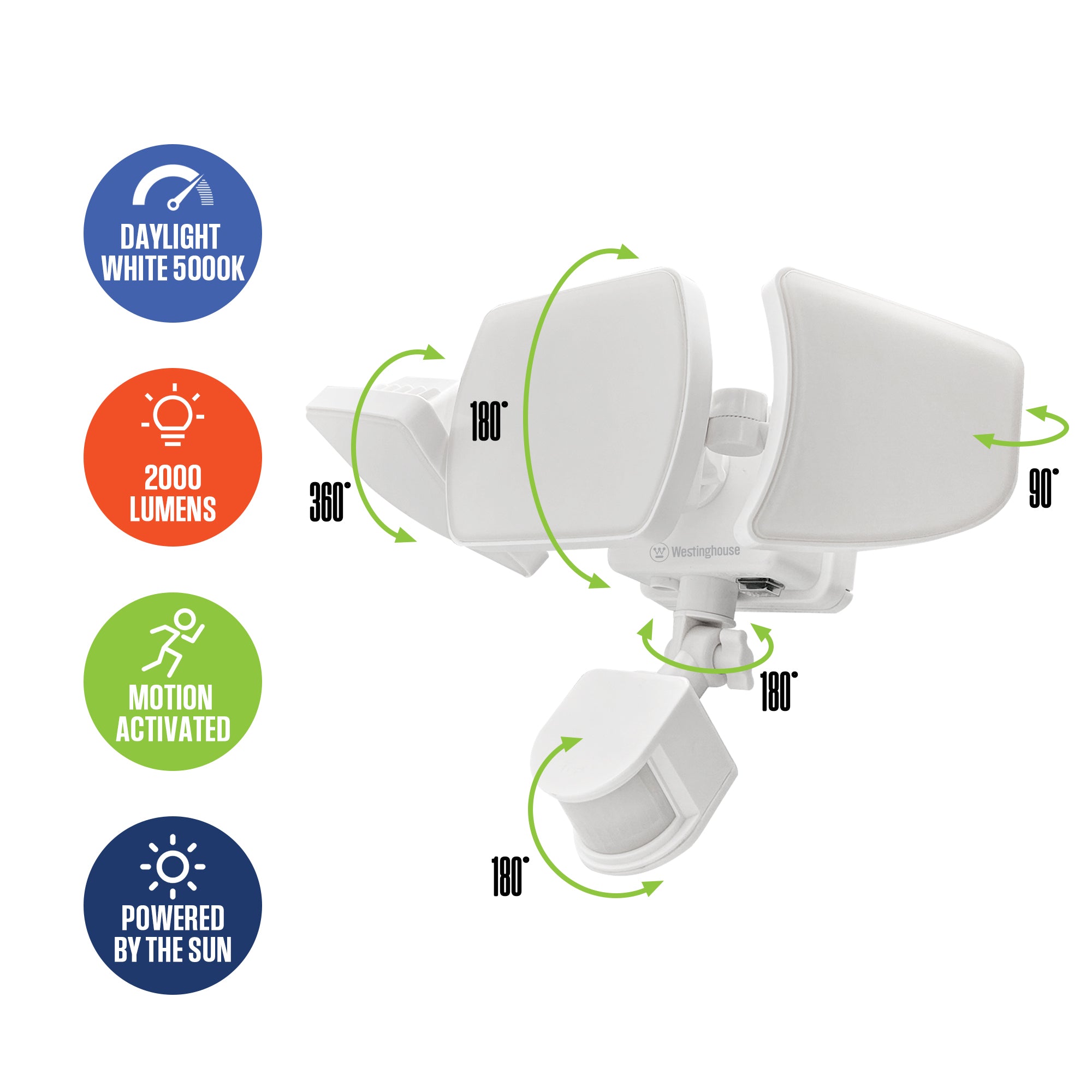 2-Pack 2000-Lumen White Integrated LED Solar Triple Head Security Light