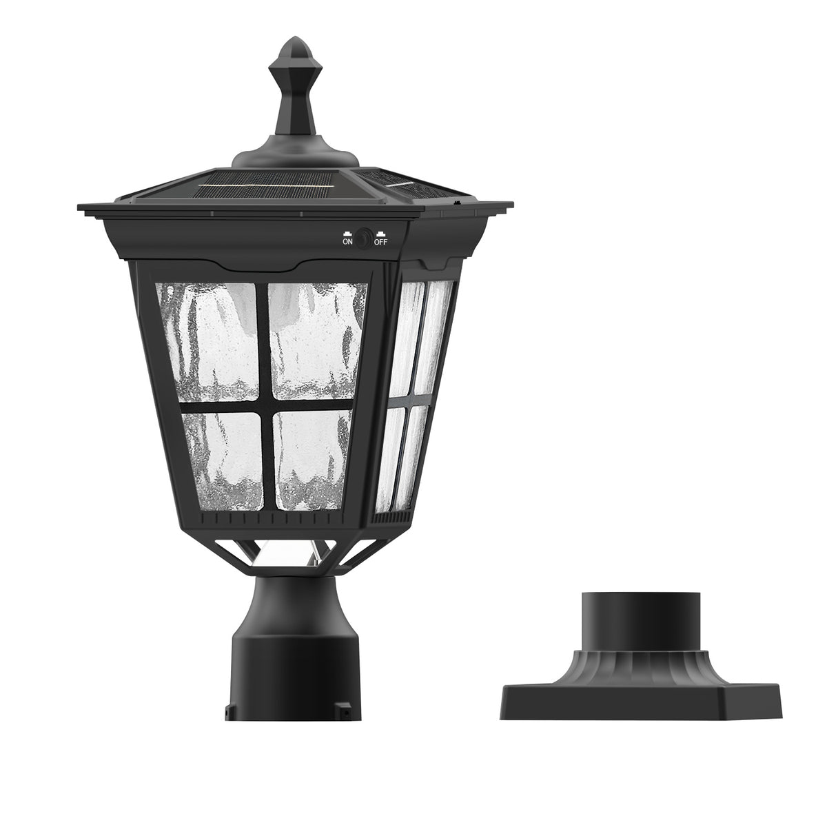 18-in Black Traditional Solar Outdoor Light post lantern with Dusk-to Dawn Sensor Photocell Sensor
