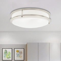 14-in Double Ring Brushed Nickel Integrated LED Flush Mount Light