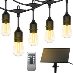 15 Bulbs 50 ft. Outdoor Solar LED Edison String Light with Remote Control