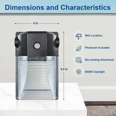 26W Black Hardwired LED Outdoor Wall Pack Light 2730 Lumen