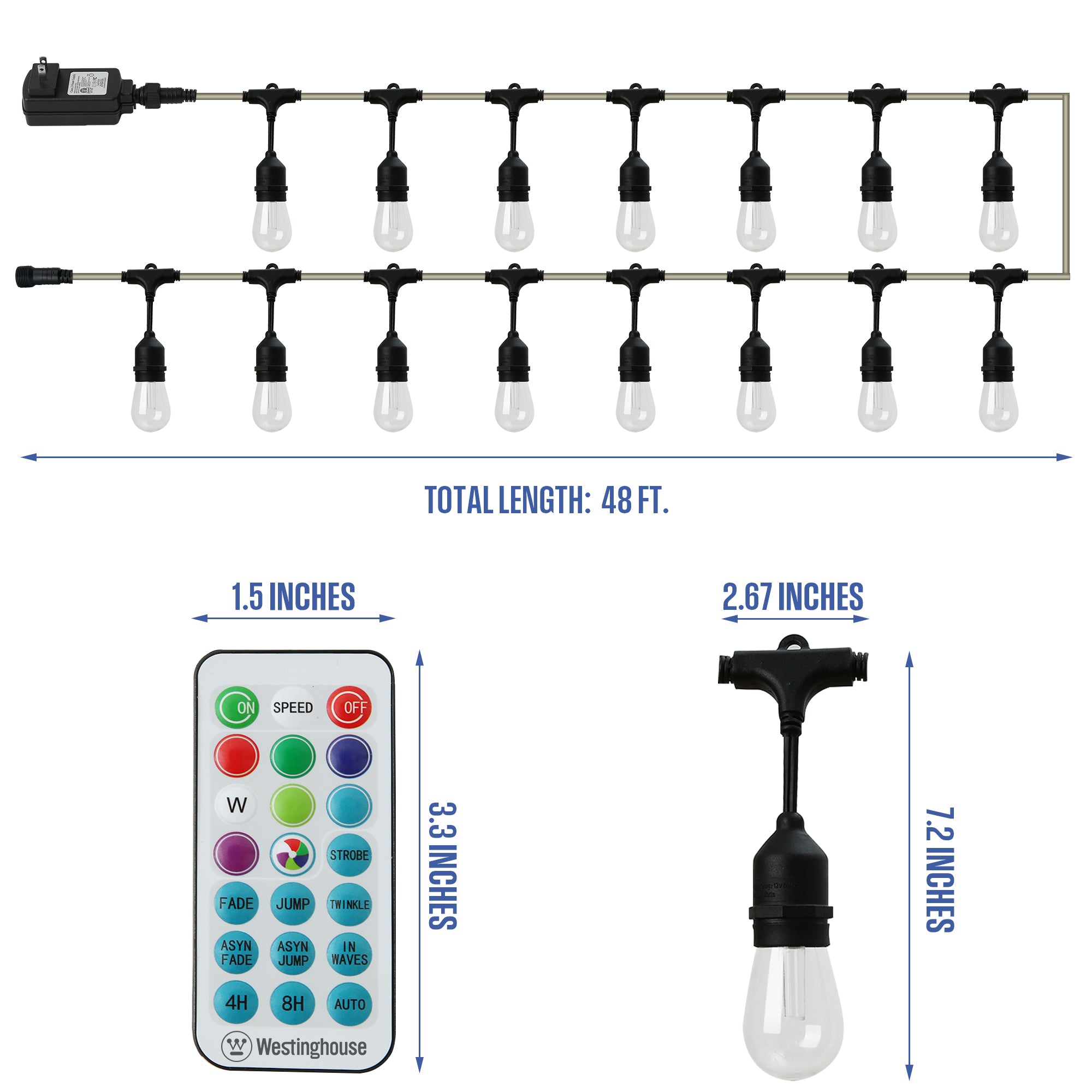 48-ft Color Changing LED String Light with Rope Light