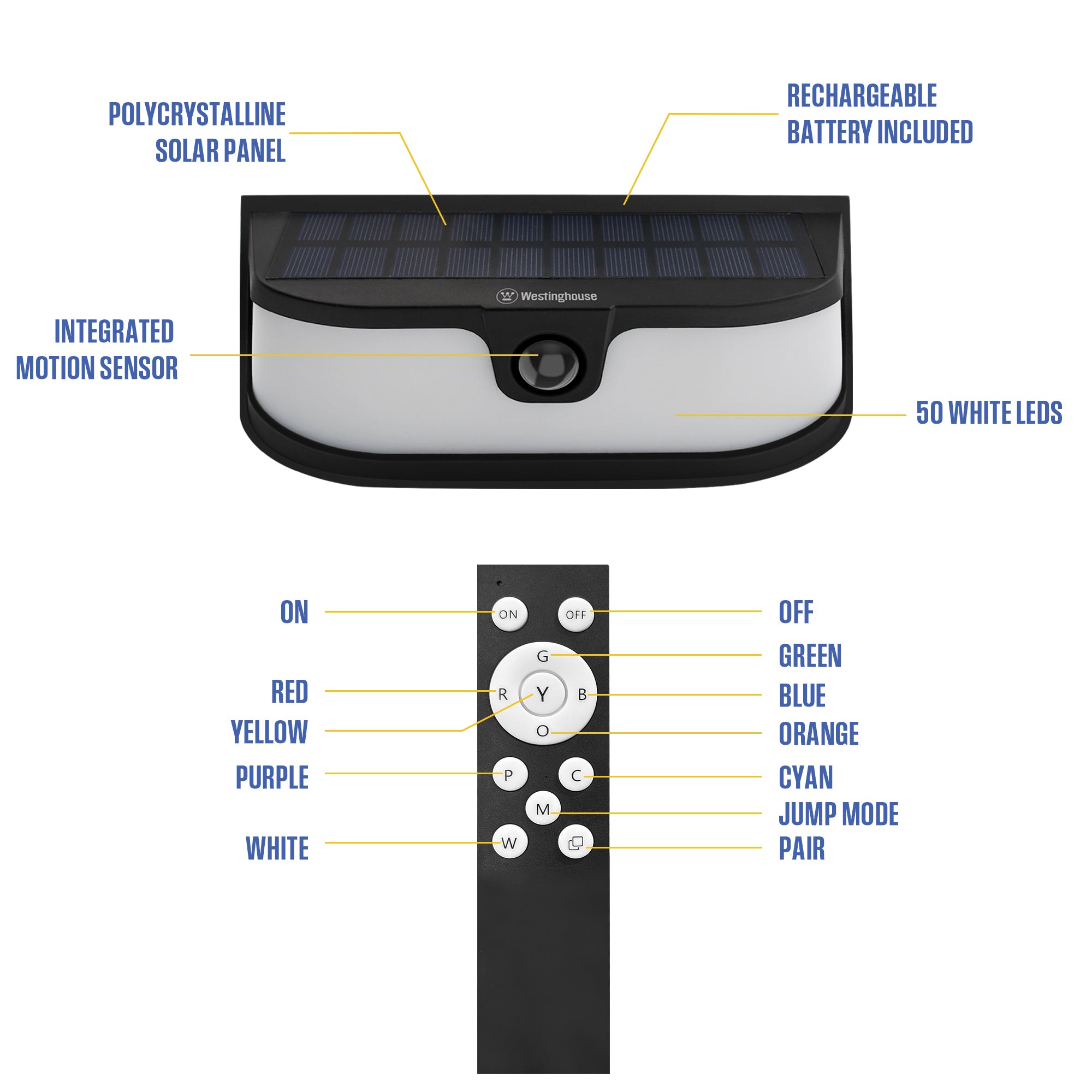 Westinghouse 1200 Lumen Solar LED Motion Activated Color Changing Wall Lights with Remote – 2-Pack