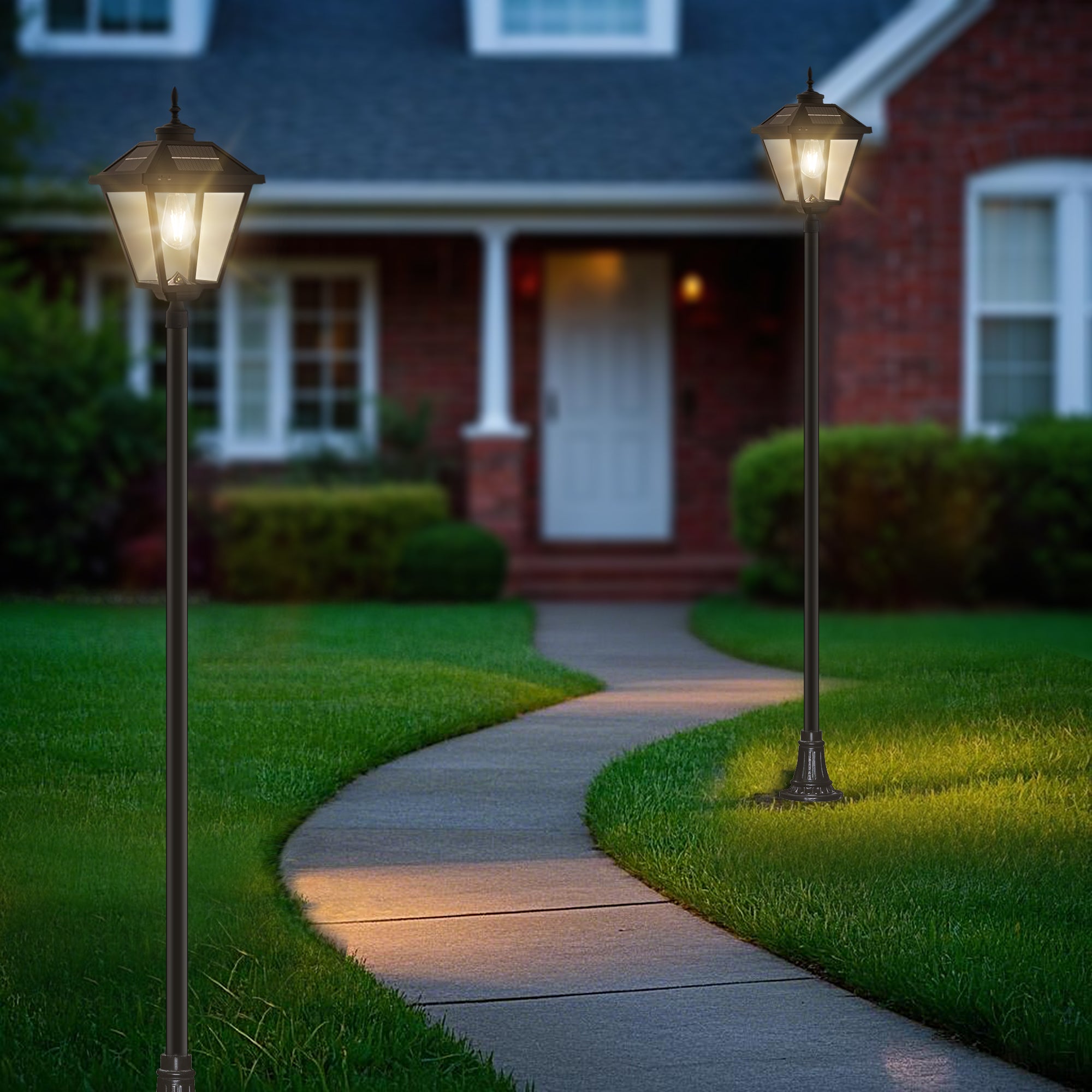 22 in. Black Outdoor Clear Glass Solar Post Light with Pier Mount Base