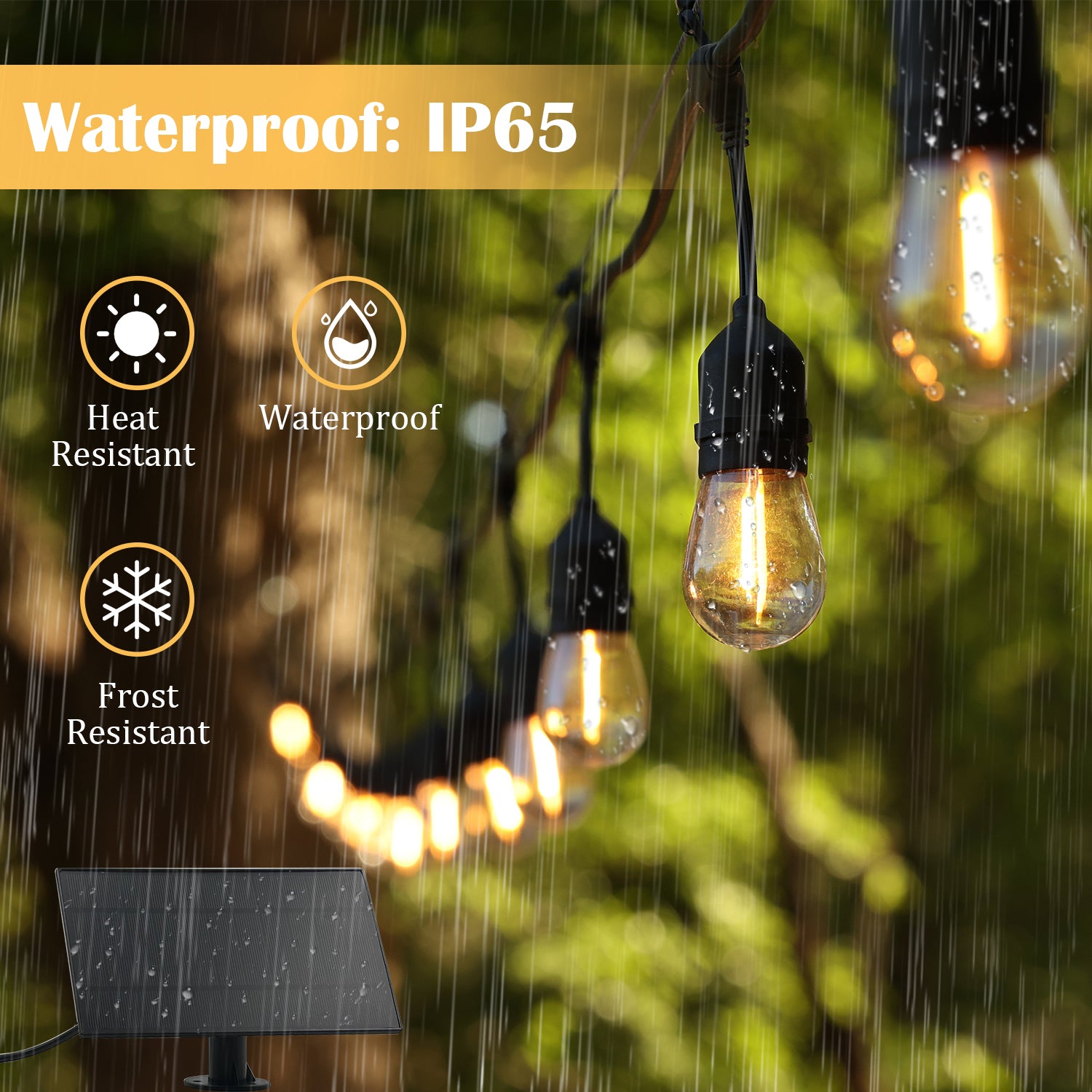 15 Bulbs 50 ft. Outdoor Solar LED Edison String Light with Remote Control