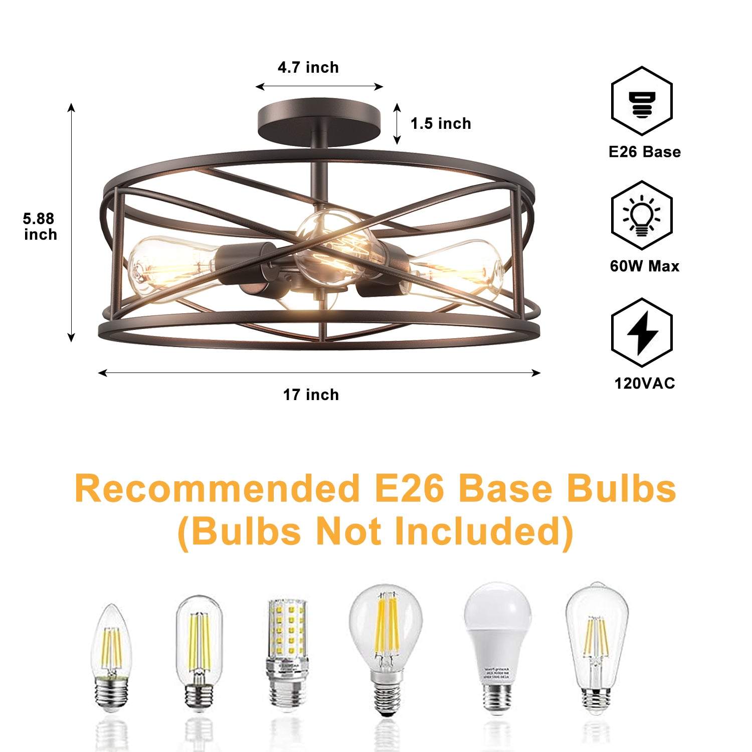 4-Light 17-in Bronze Semi-Flush mount light