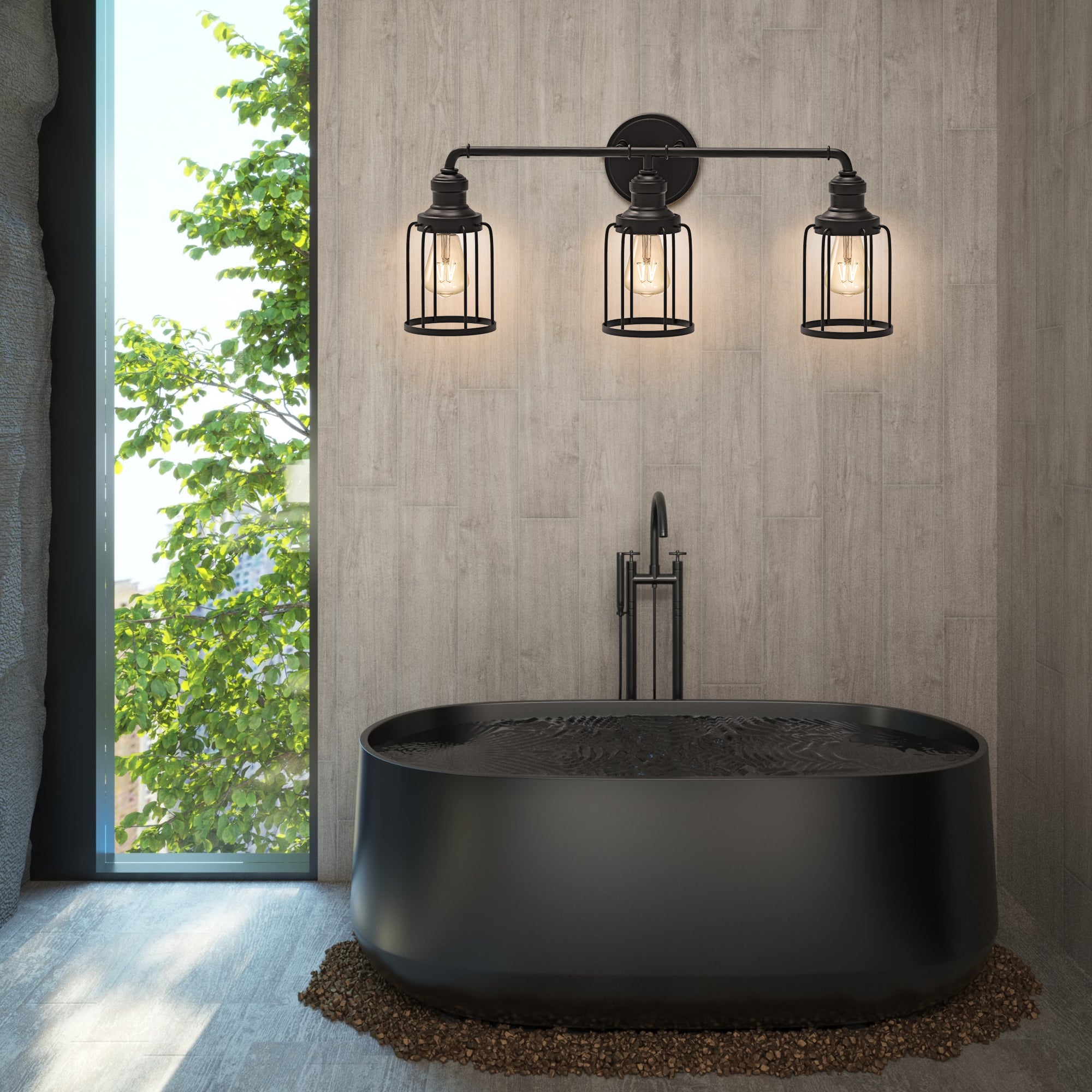 Cedar Hill 24-in 3-Light Matte Black LED Industrial Vanity Light