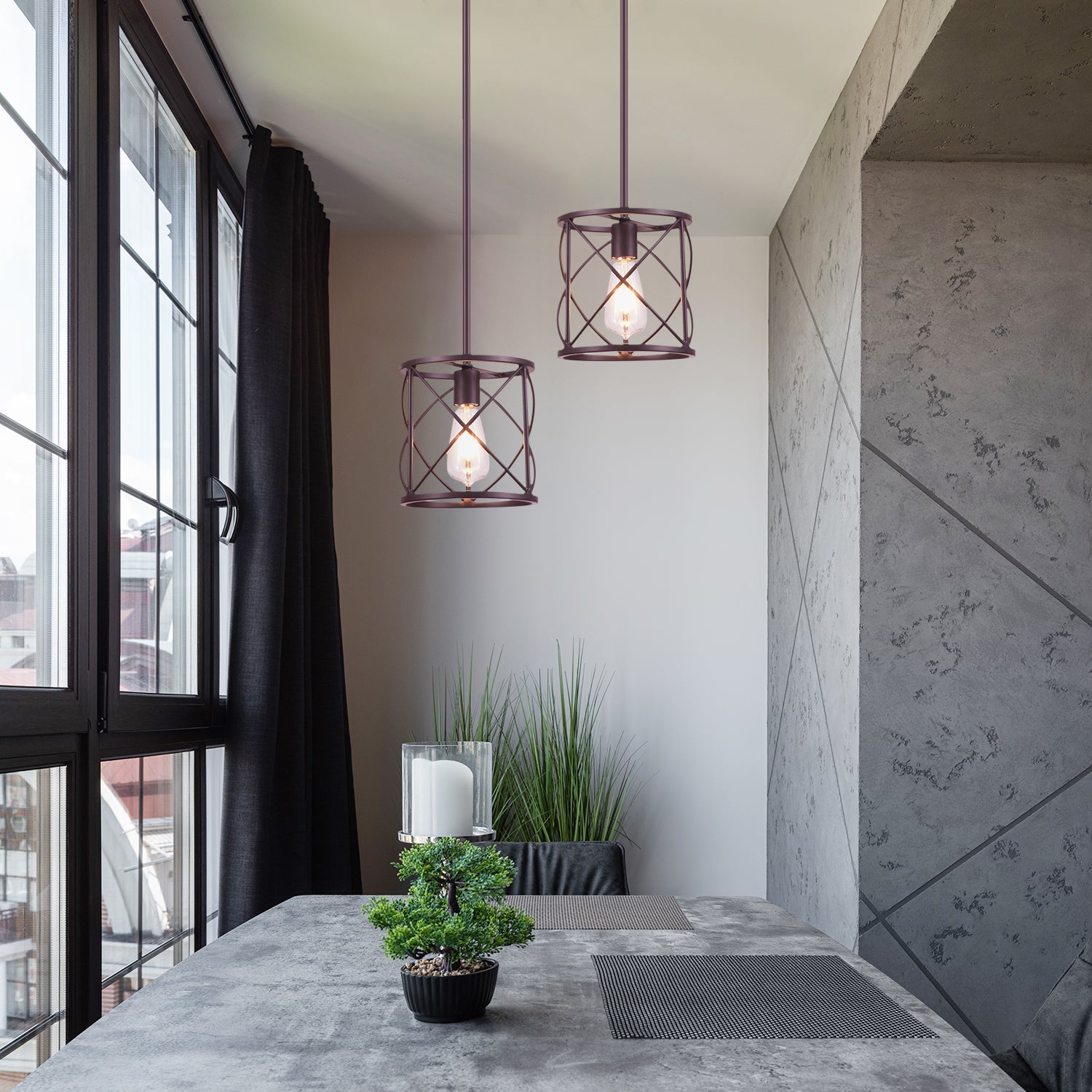 Bronze Farmhouse Lantern Mini Hanging Pendant Light