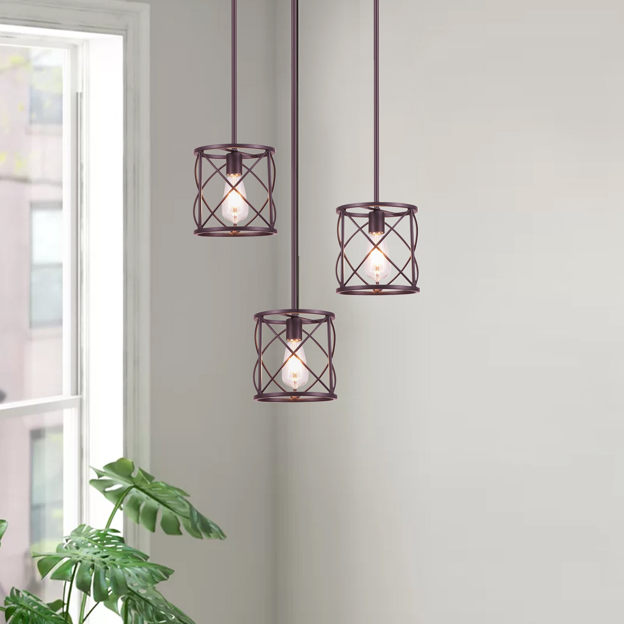 Bronze Farmhouse Lantern Mini Hanging Pendant Light