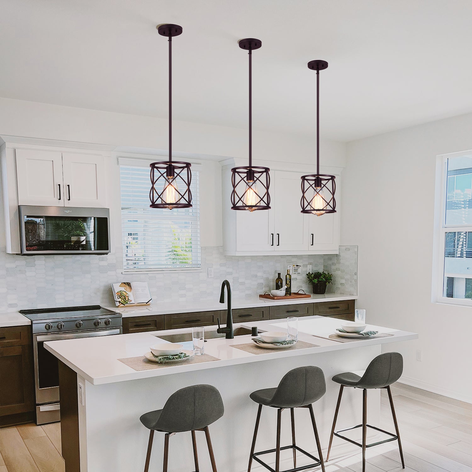 Bronze Farmhouse Lantern Mini Hanging Pendant Light