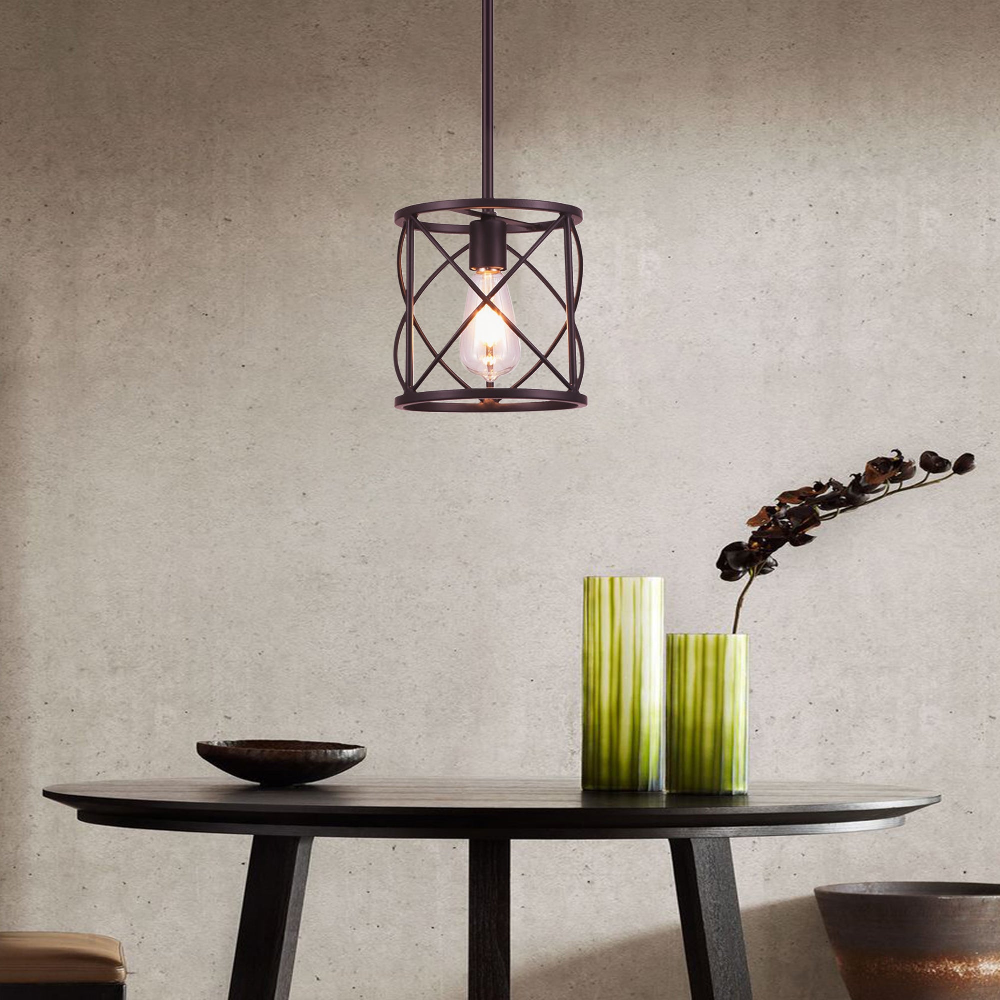 Bronze Farmhouse Lantern Mini Hanging Pendant Light
