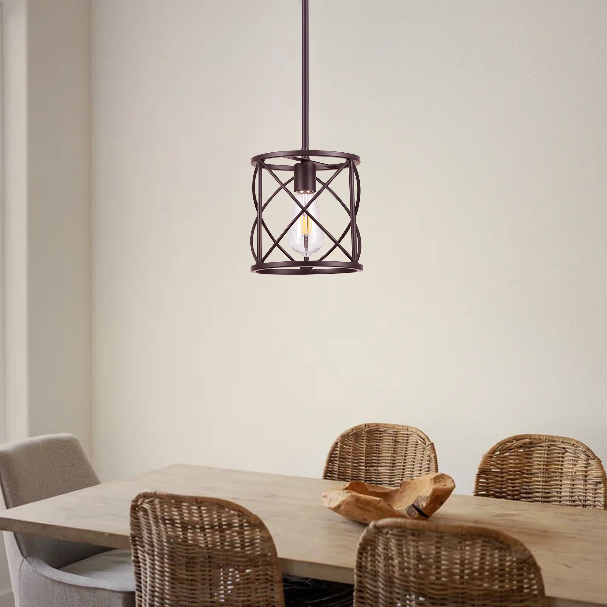 Bronze Farmhouse Lantern Mini Hanging Pendant Light