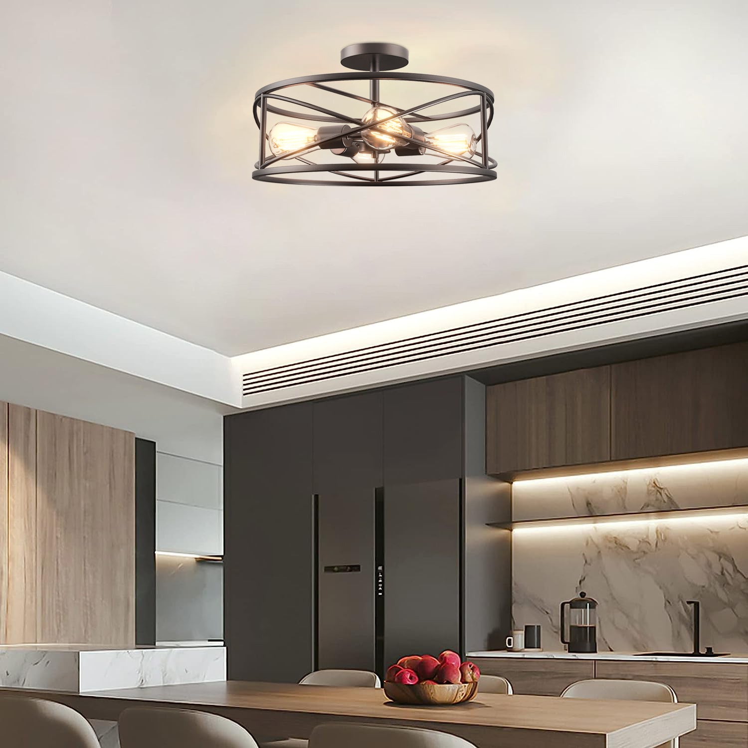 Cedar Hill 4-Light 17-in Matte Bronze LED Semi Flush Mount Light