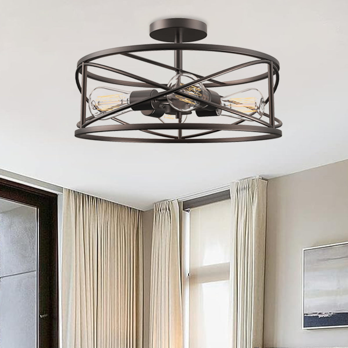 Cedar Hill 4-Light 17-in Matte Bronze LED Semi Flush Mount Light