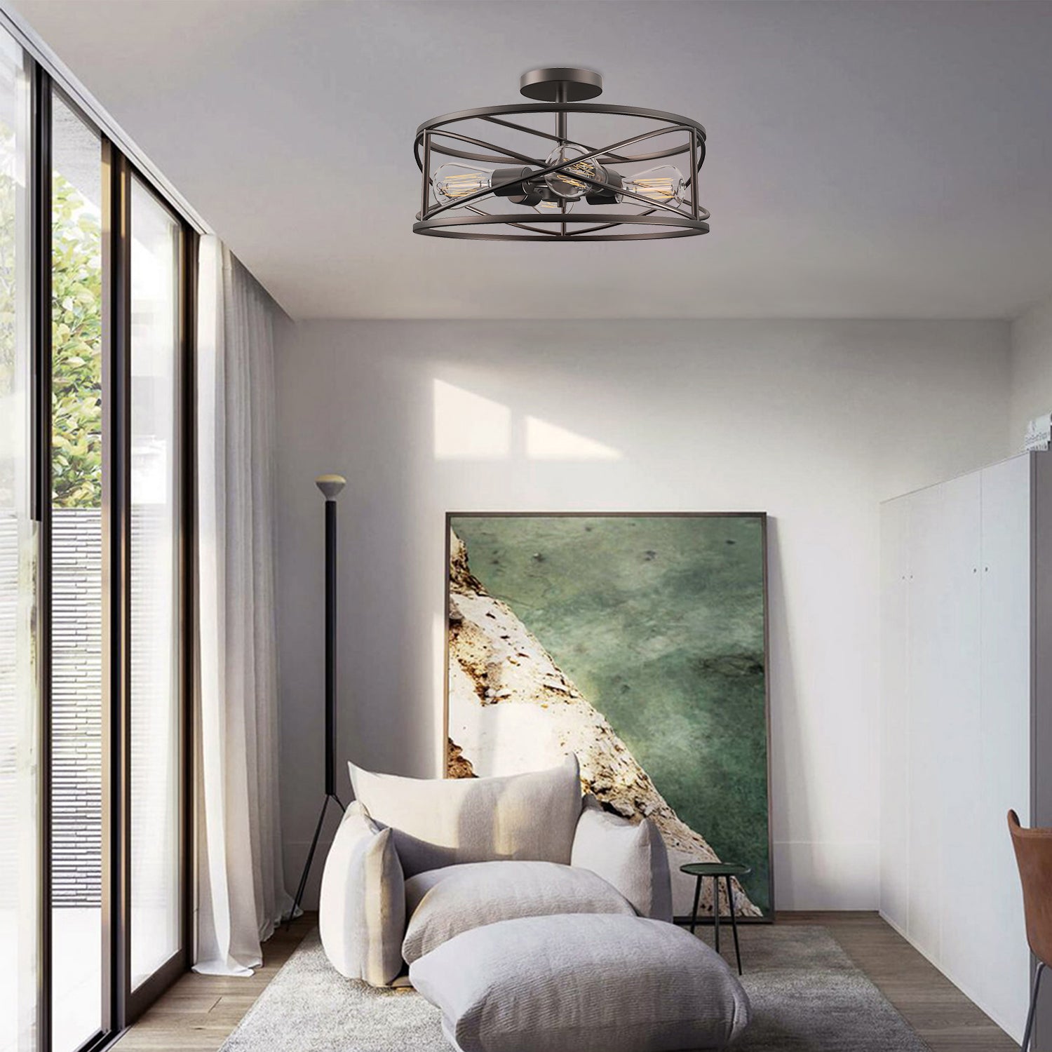 Cedar Hill 4-Light 17-in Matte Bronze LED Semi Flush Mount Light