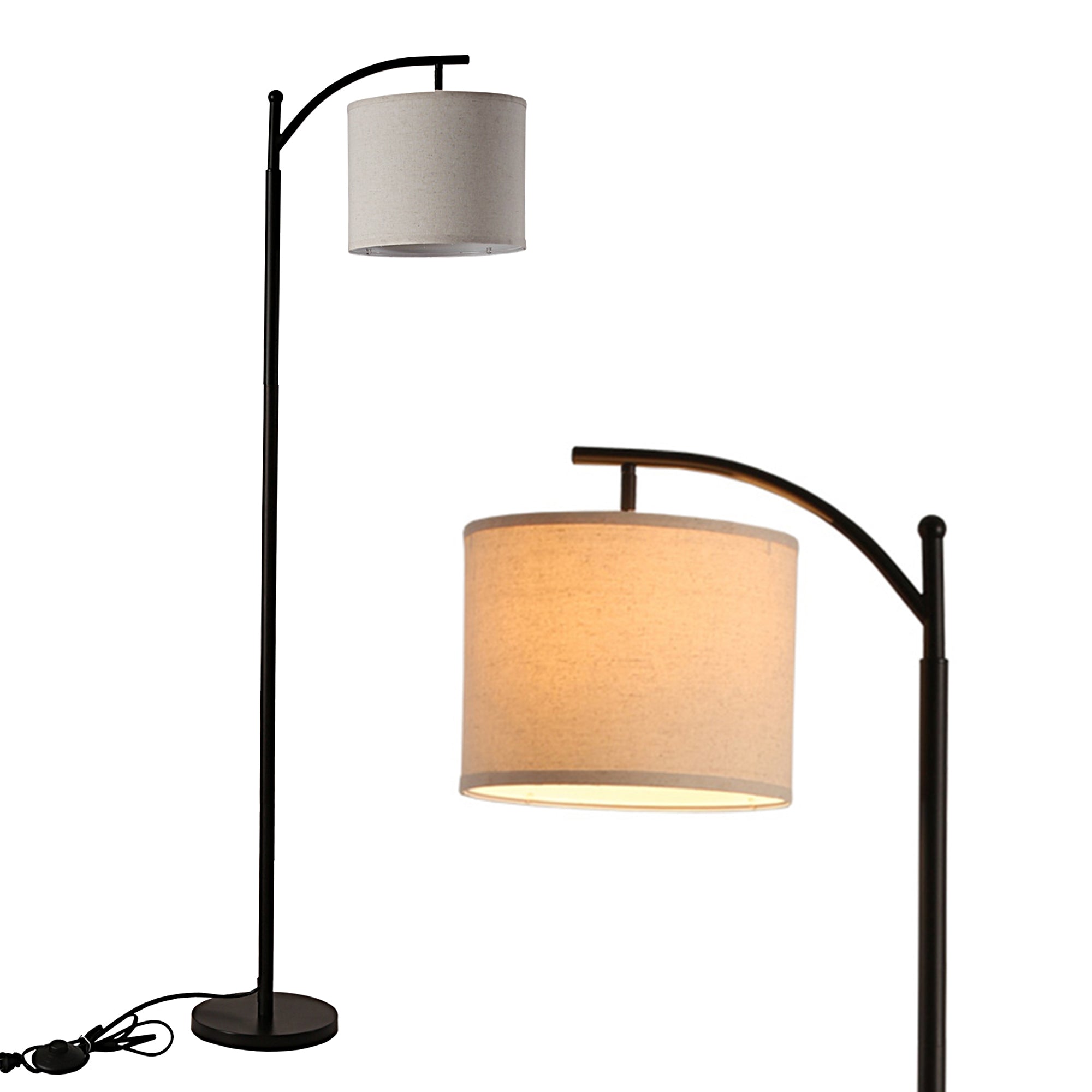 62-in Black Arc Floor Lamp with Fabric Shade