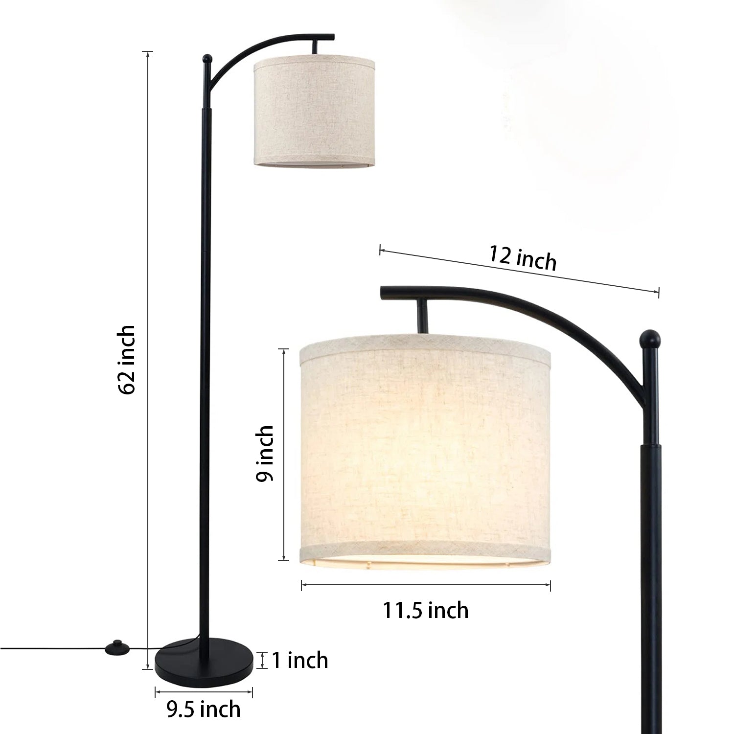 62-in Black Arc Floor Lamp with Fabric Shade