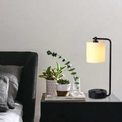 19-in Black LED Table Lamp with Fabric Shade
