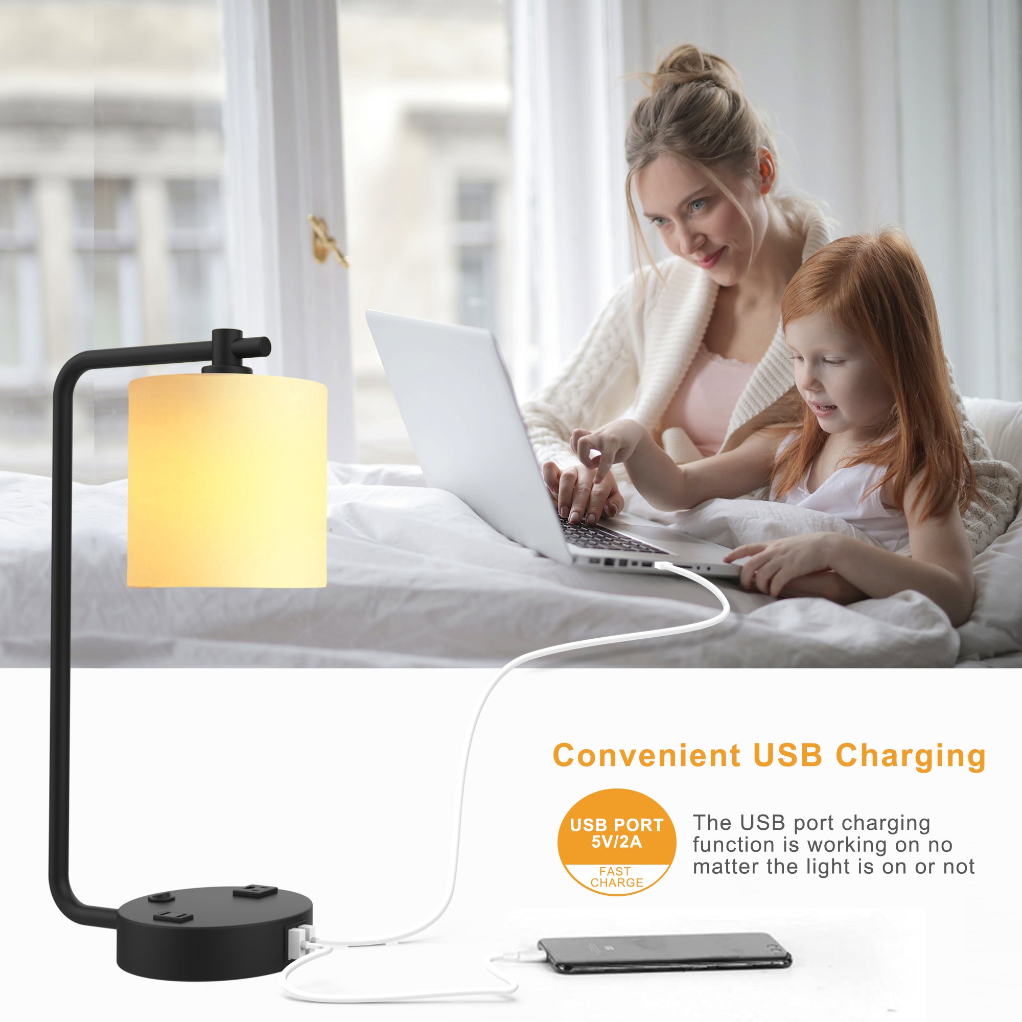 19-in Black LED Table Lamp with Fabric Shade