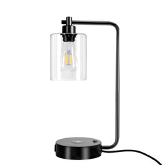 19-in Black LED Wireless Charge Table Lamp with Glass Shade